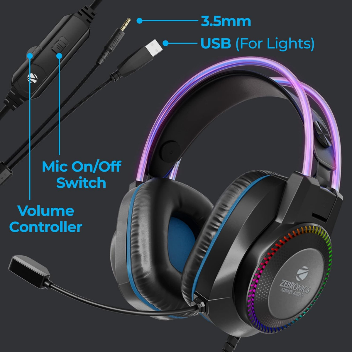 Zebronics Jet PRO Premium Wired Gaming On Ear Headphone Black