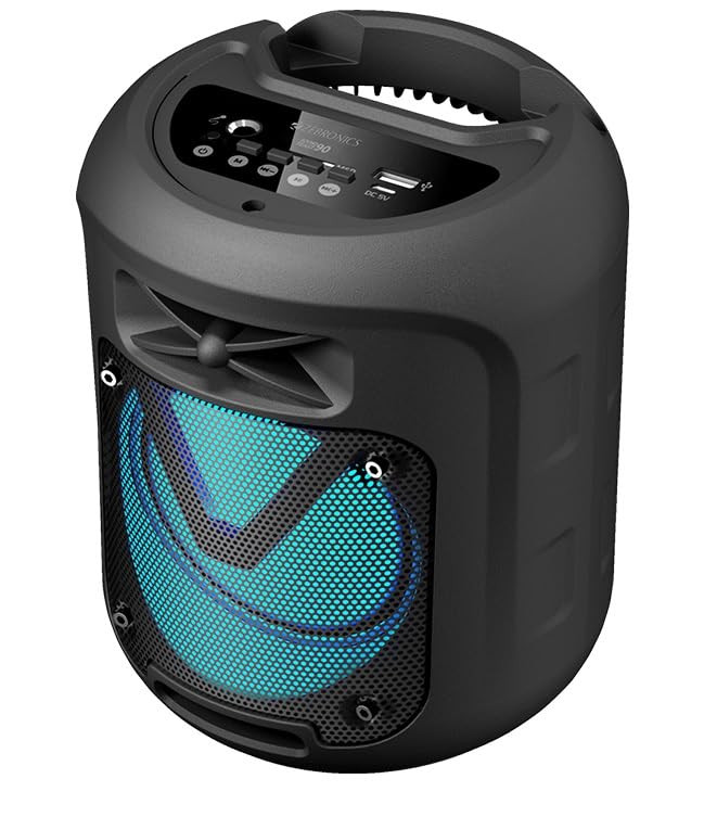ZEBRONICS Sound Feast 90 10W Output Portable Wireless Speaker with Bluetooth v50 FM Radio TWS 63mm Wired Mic Support USB mSD AUX Mobile Holder and RGB Lights
