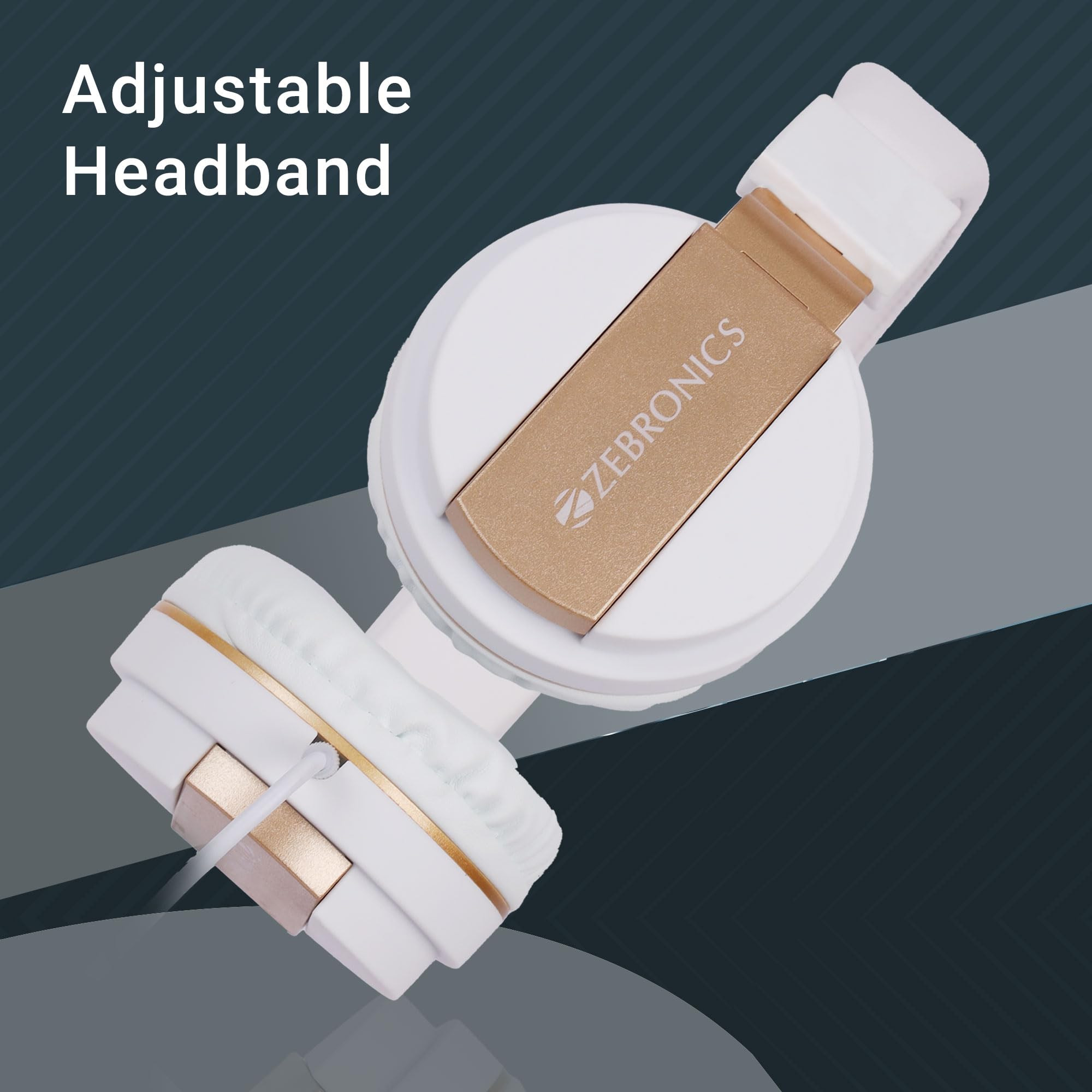 ZEBRONICS Storm Wired On Ear Headphone with 35mm Jack Built-in Microphone for Calling15 Meter Cable Soft Ear Cushion Adjustable HeadbandFoldable Ear CupsWhite