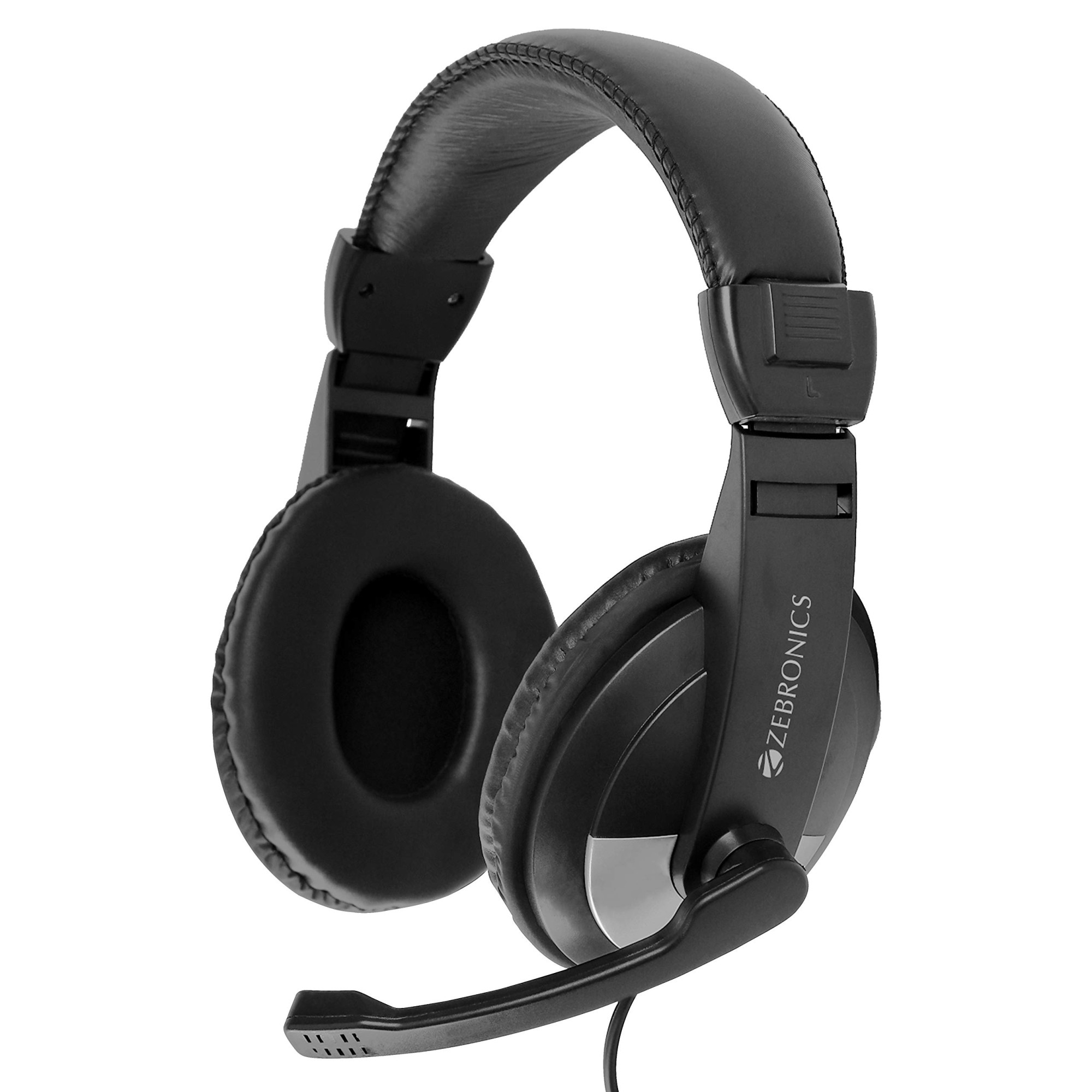 ZEBRONICS Zeb-200HM Wired On Ear Headphone with Mic Dual 35mm Connectors Adjustable Headband for PC ComputersLaptop Black
