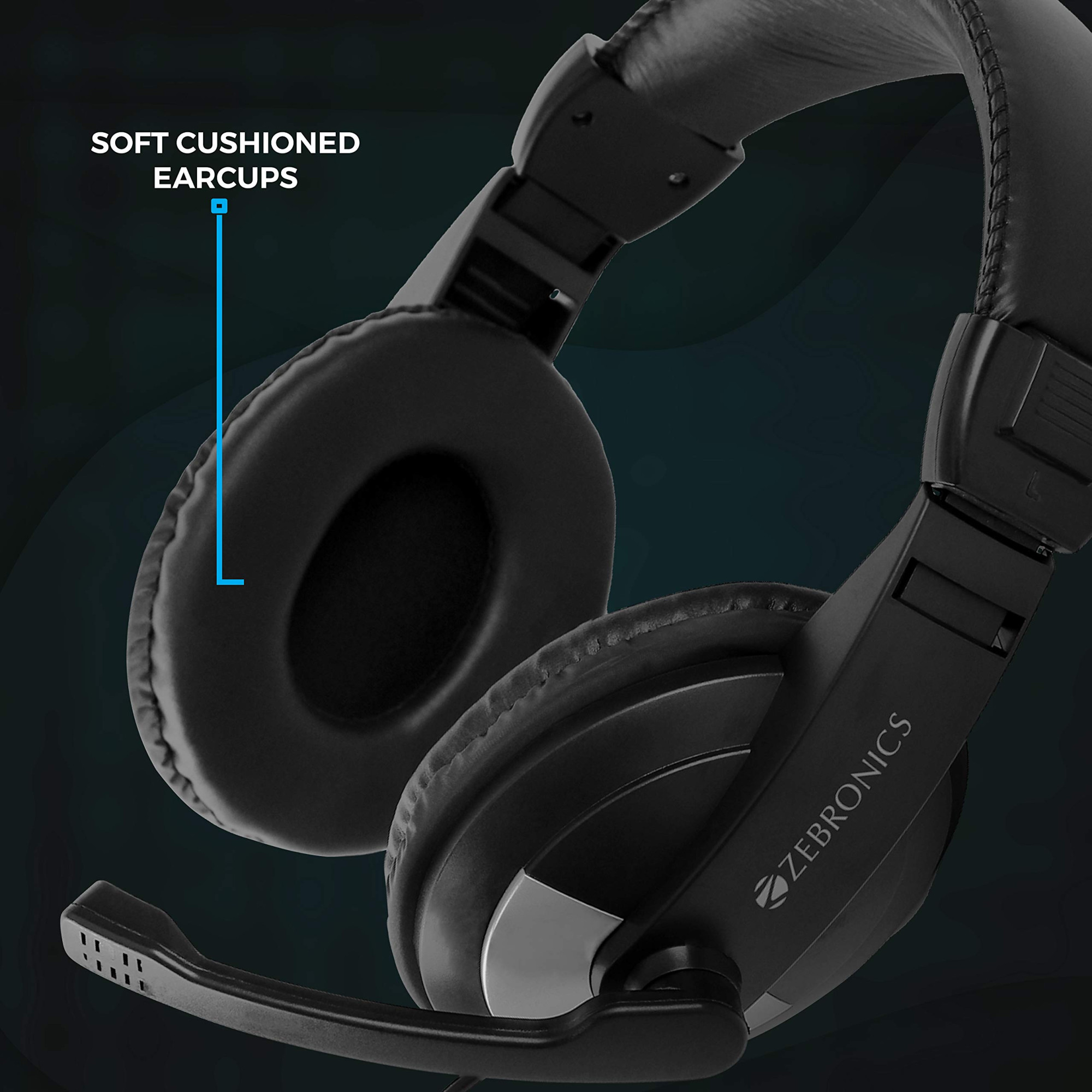ZEBRONICS Zeb-200HM Wired On Ear Headphone with Mic Dual 35mm Connectors Adjustable Headband for PC ComputersLaptop Black