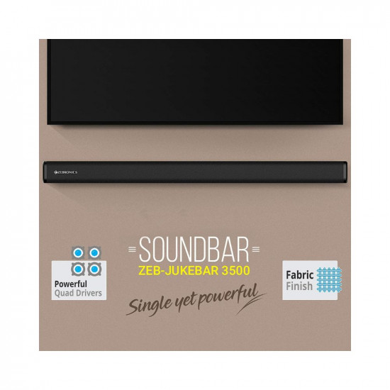 Zebronics ZEB-JUKE BAR 3500 Wireless Bluetooth Single Soundbar With Supporting Wall Mount, USB, AUX, Coaxial IN, HDMI ARC & Remote Control. (60 Watt, 2.0 Channel)