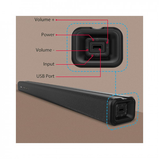 Zebronics ZEB-JUKE BAR 3500 Wireless Bluetooth Single Soundbar With Supporting Wall Mount, USB, AUX, Coaxial IN, HDMI ARC & Remote Control. (60 Watt, 2.0 Channel)