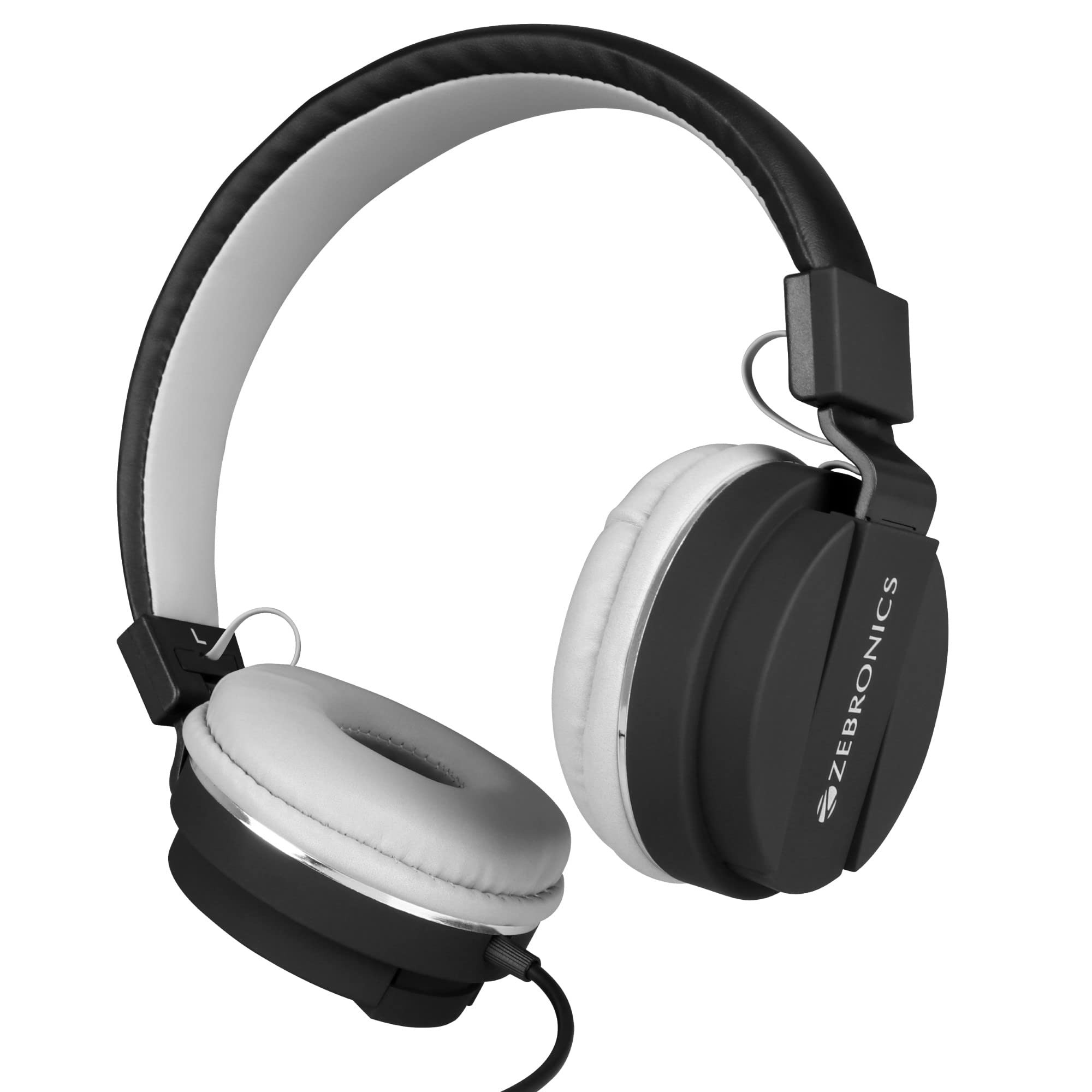 Zebronics Zeb-Storm Wired Headphone with 35mm Jack Built in Microphone for Calling 15 Meter Cable Soft Ear Cushion Adjustable Headband Foldable Ear Cups and Lightweight Design Black