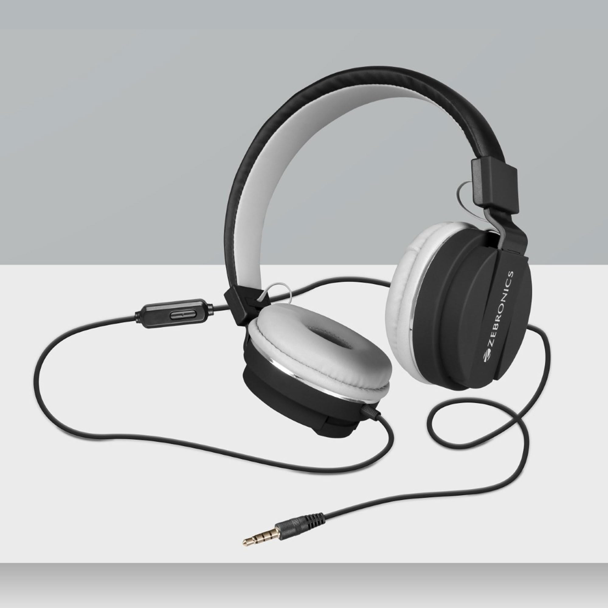 Zebronics Zeb-Storm Wired Headphone with 35mm Jack Built in Microphone for Calling 15 Meter Cable Soft Ear Cushion Adjustable Headband Foldable Ear Cups and Lightweight Design Black