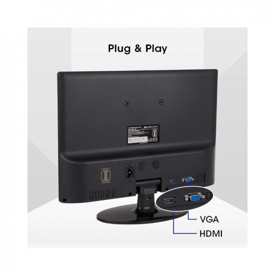 ZEBRONICS Zeb-V16HD LED Monitor with15.4 with Supporting HDMI, has VGA Input, HD 1280 x 800 Pixels, Glossy Panel, Slim Feature and Wall mountable.