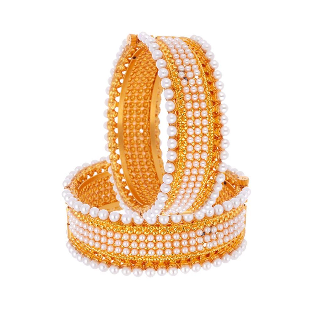 ZENEME Copper Gold plated Pearl Studded Ethnic Traditional Openable bracelet kangan bangles for Women