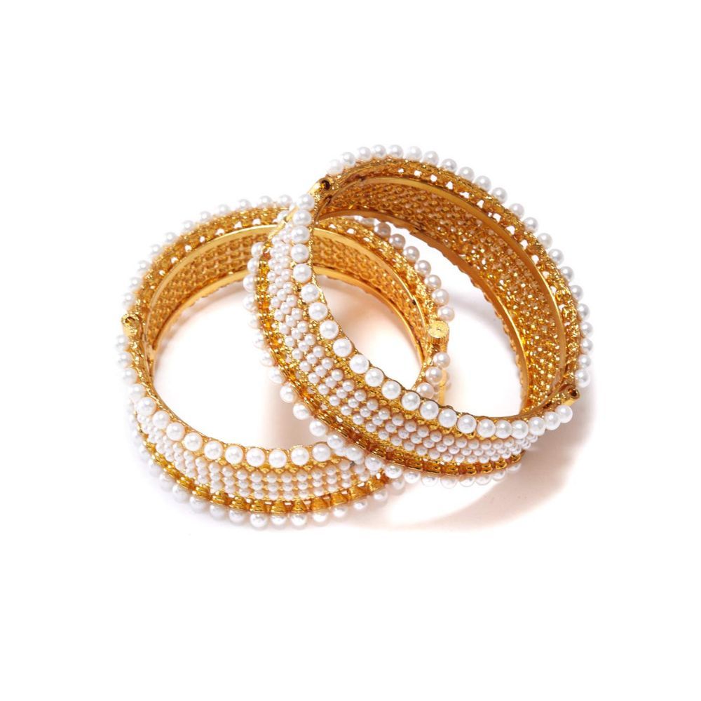 ZENEME Copper Gold plated Pearl Studded Ethnic Traditional Openable bracelet kangan bangles for Women