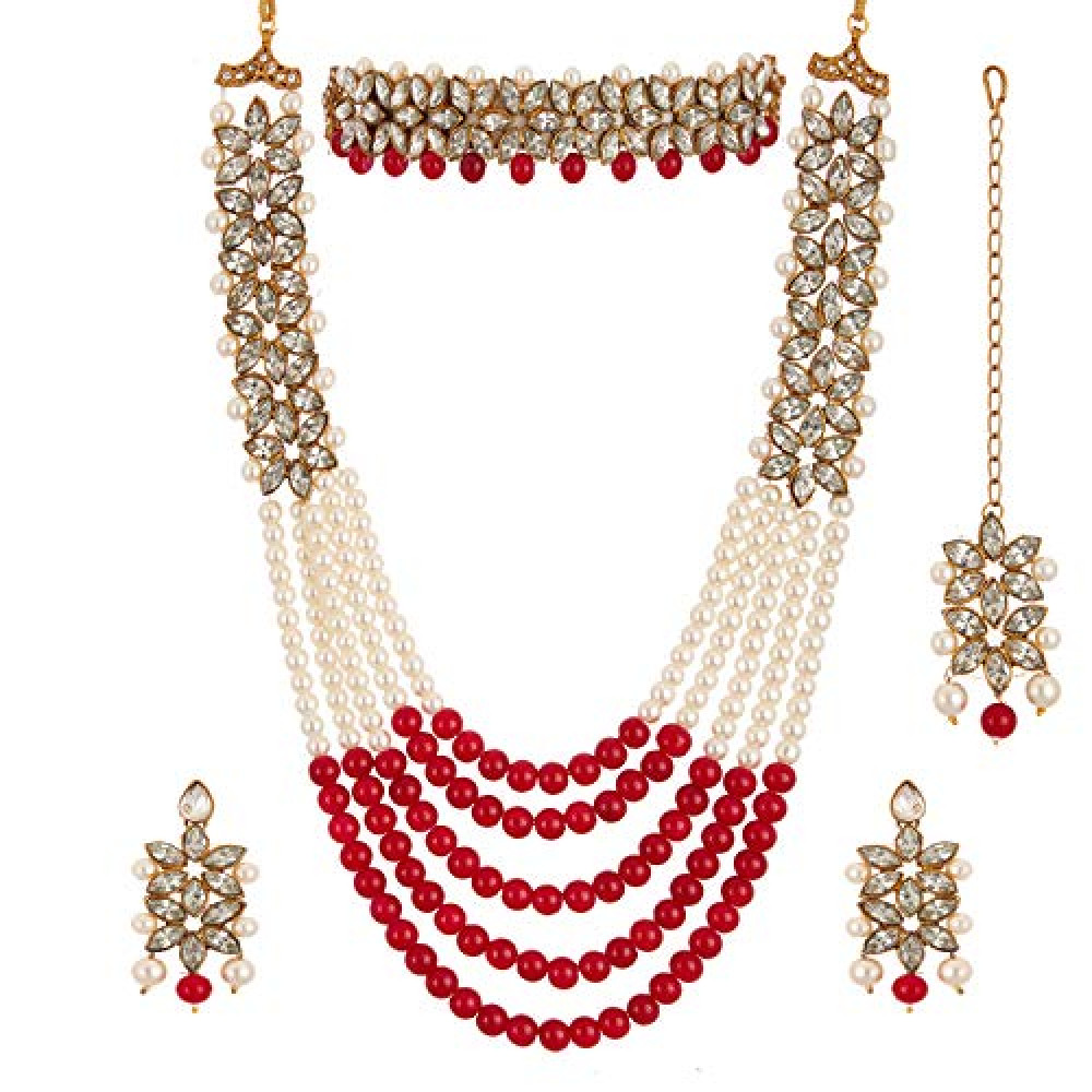 Gold Plated Choker Necklace With Earring & Maang Tikka Women Girls