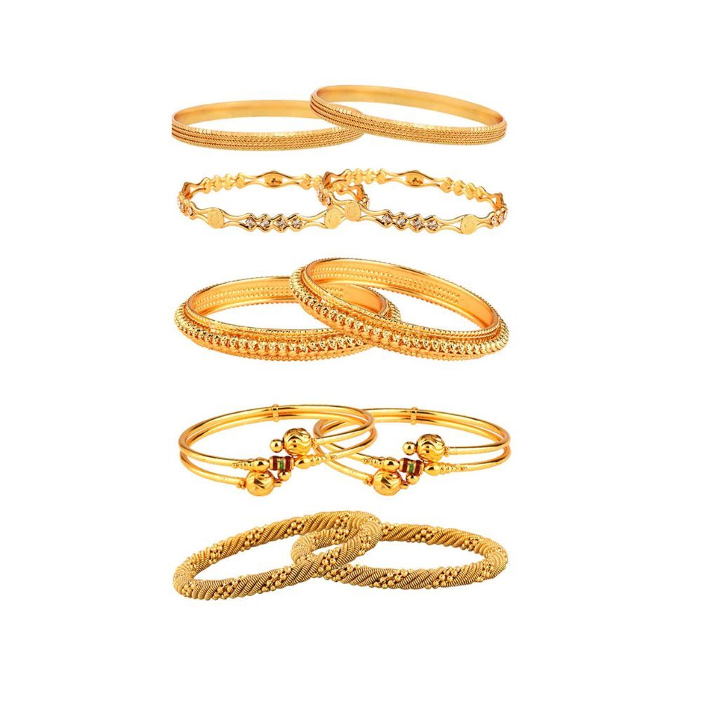 ZENEME Women's Gold Plated and Coinage Designer Victoria Pearls Bangles Combo - Pack of 10