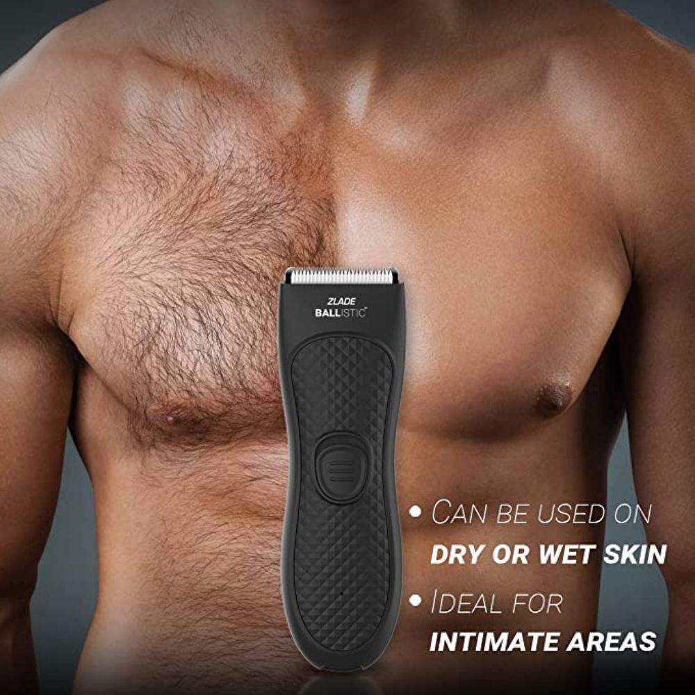 Zlade Ballistic Manscaping Body Trimmer for Men,Private Part Shaving, Beard, Pubic Hair Groomer Waterproof, Cordless,Rechargeable 1.5mm Sensitive Comb, Zero Nicks or Cuts,1 Trimmer + 2 Blades, Black