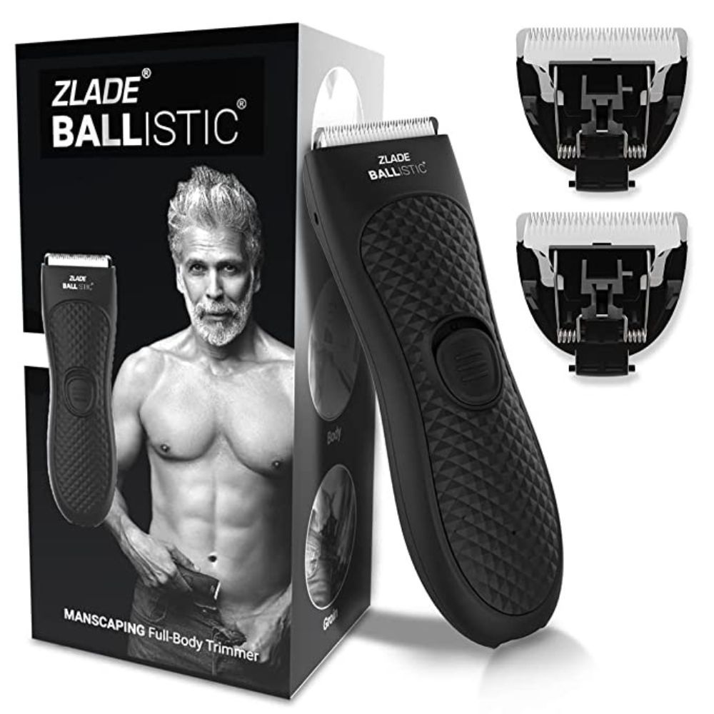 Zlade Ballistic Manscaping Body Trimmer for Men,Private Part Shaving, Beard, Pubic Hair Groomer Waterproof, Cordless,Rechargeable 1.5mm Sensitive Comb, Zero Nicks or Cuts,1 Trimmer + 2 Blades, Black